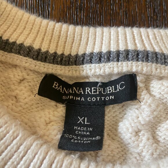 BANANA REPUBLIC cable knit crewneck sweater, 100% cotton, ivory, Men's XL - Picture 10 of 10